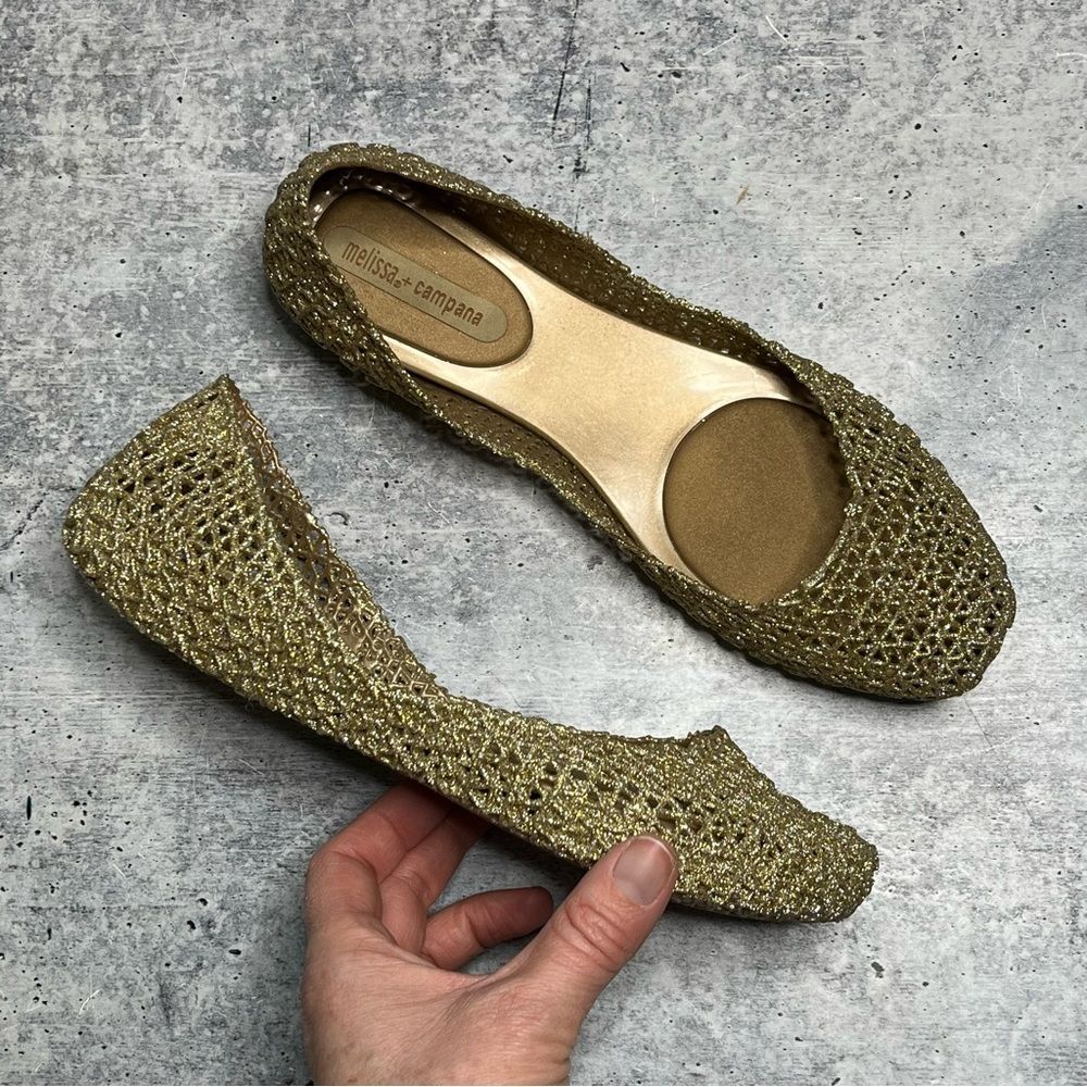Melissa Campana Flats Gold 7 NEW - Picture 2 of 6
